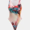 Abstract Print Sleeveless Bodysuit