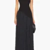 Strapless Patchwork Zipper Pleated Maxi Dress