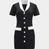 Contrast Button Short Sleeve Mini Dress