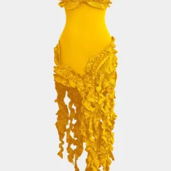 Ruffled Fringe Strapless Midi Dress -Women's Clothing Store 2c212034 b192 4d47 b3d3 5a13f0387c47