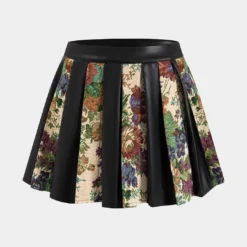 Jacquard Faux Leather Patchwork Skirt