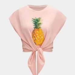 Fruit Print Knot Ruched T-Shirt
