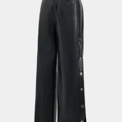 Faux Leather Button Wide Leg Trousers