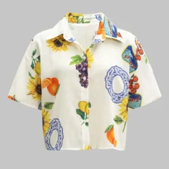 Fruit Floral Print Button Short-Sleeve Shirt -Women's Clothing Store 2d2c6424 5e30 4c27 8839 d542df839d61