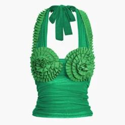 Pleated Mesh Halter Tank Top -Women's Clothing Store 2d372403 6385 401b 89dd 6e9f1ba139df