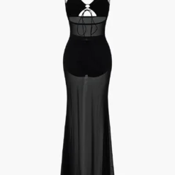 Solid Mesh Backless Tie-Up Maxi Dress -Women's Clothing Store 2d7b8b2e bfbb 4490 9bd1 7fa9490724d6