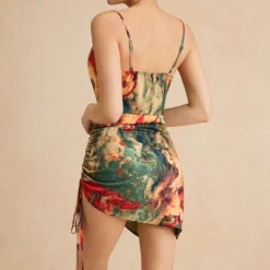 Watercolor Print Satin Ruched Drawstring Slip Mini Dress -Women's Clothing Store 2da3a777 49cb 44ef 9336 78273b453b96