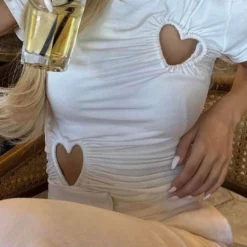 Knit Ruched Asymmetrical Cut Out Short Sleeve T-Shirt