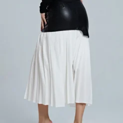 Contrast Pleated Faux Leather Midi Skirt -Women's Clothing Store 2e030879 c10b 460f 9b36 ade29eb0ea1b