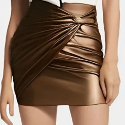 Metallic Faux Leather Knotted Mini Skirt -Women's Clothing Store 2e6c84a5 a8da 4e6c 8641 1e26cc154b98