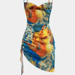 Watercolor Print Satin Ruched Drawstring Slip Mini Dress -Women's Clothing Store 2ee91dbf 93de 4ef2 87fe ada2c31f8617