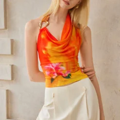 Floral Print Mesh Asymmetrical Ruched Cami Top -Women's Clothing Store 2f2785f1 0156 4e1a b247 6e8c8ded0ba3