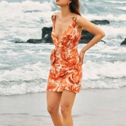 Abstract Print Knot V-Neck Mini Dress -Women's Clothing Store 2fd15443 c8d3 4f27 b6a7 f3bc5f34495e