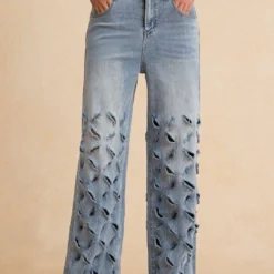 Ripped Cut Out Button Pocket Wide Leg Jeans -Women's Clothing Store 30074008 48cc 40e2 9a16 19df4ea8c448
