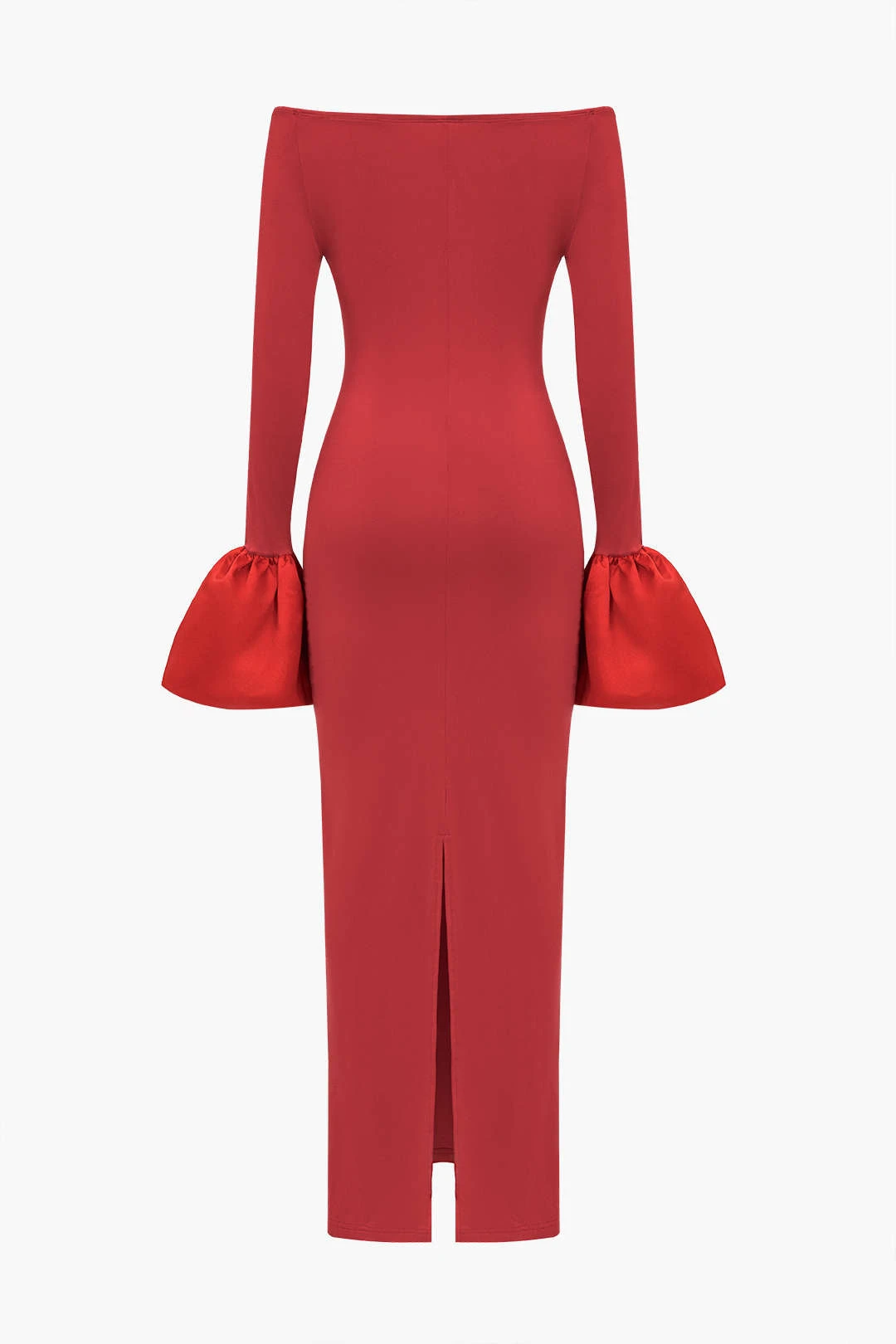 Solid Satin Off Shoulder Slit Maxi Dress 2 Solid Satin Off Shoulder Slit Maxi Dress - Image 2