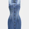 Denim Button Washed Sleeveless Dress