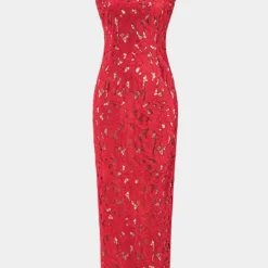 Bow Embroidery Cut Out Zipper Slit Slip Maxi Dress