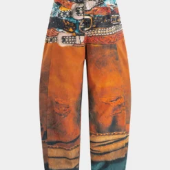 Retro Print Denim Barrel Jeans