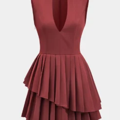 Sleeveless V-neckline Pleated Mini Dress
