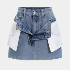 Denim Double Waistband Mini Skirt