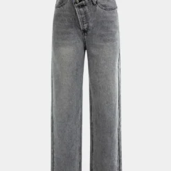 Asymmetric Waist Straight Leg Jeans -Women's Clothing Store 34959e00 a9d1 4f6e 8fe2 3e5faf9c4f0c