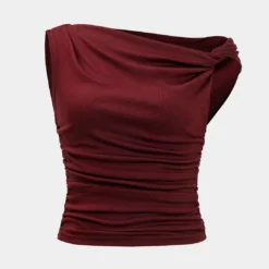 Ruched Knot One-Shoulder Sleeveless Top