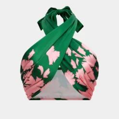 Satin Floral Pattern Crossed Halter Neck Ruched Cami Top -Women's Clothing Store 34c2c645 fb43 41b8 afec a5c1309799ae