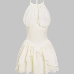 Chiffon Tie-Up Halter Neck Backless Sleeveless Mini Dress