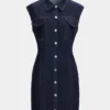 Denim Button Front Sleeveless Dress