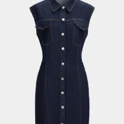 Denim Button Front Sleeveless Dress