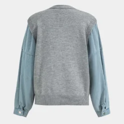 Denim Patchwork Sweater Long-Sleeve Top -Women's Clothing Store 35aa171d d909 443a 831d 0dfc63b6ce41