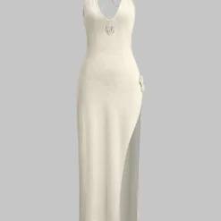 3D Floral V-Neck Backless Slit Maxi Dress