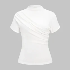 Half High Collar Ruched Short Sleeve T-Shirt
