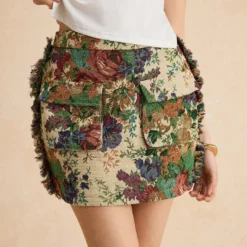 Retro Floral Print Fringe Zipper Mini Skirt -Women's Clothing Store 36749e46 d41d 44a5 bab3 7dbf5d024ddf