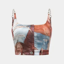 Retro Color Block Slip Chain Cami Top