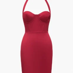 Solid Satin Halter Neck Bustier Mini Dress