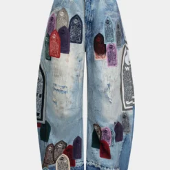 Abstract Print Wide Leg Barrel Trousers