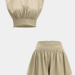 Denim Ruched Tank Top And Zipper Detail Shorts Set -Women's Clothing Store 382905dd 8fc4 46a1 97d4 3918db4e99a0