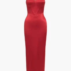 Solid Bustier Slip Slit Maxi Dress