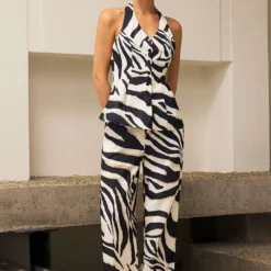 Contrast Stripe Print Trousers -Women's Clothing Store 38b4e7a0 9c8d 48ec b56a 8bf00c5fb24a