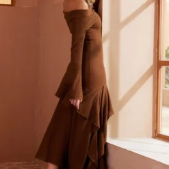 Solid Asymmetrical Off Shoulder Maxi Dress -Women's Clothing Store 38b54443 7603 47be 9244 3359fe3aeb36