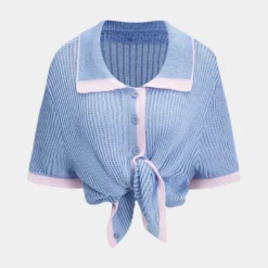 Knit Button Short-Sleeve Top