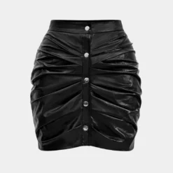 Faux Leather Ruched Skirt -Women's Clothing Store 39348974 8d85 4e68 8f55 017d13f51bff