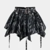 Jacquard Denim Metal Belt Zipper Skirt