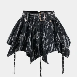 Jacquard Denim Metal Belt Zipper Skirt