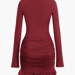 Solid Ruffle Ruched Twist Long Sleeve Mini Dress -Women's Clothing Store 39bf1e7a 4a40 40a8 8fe8 a73dbbce5735