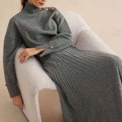 Knit Asymmetrical Button Long-Sleeve Top -Women's Clothing Store 3a0ba40b 6fd0 4757 a502 74010bedc249