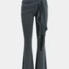 Tie-Up High Waist Ruched Flared Trousers
