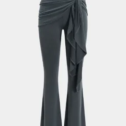 Tie-Up High Waist Ruched Flared Trousers