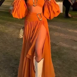 Solid Buckle Ruched Midi Skirt